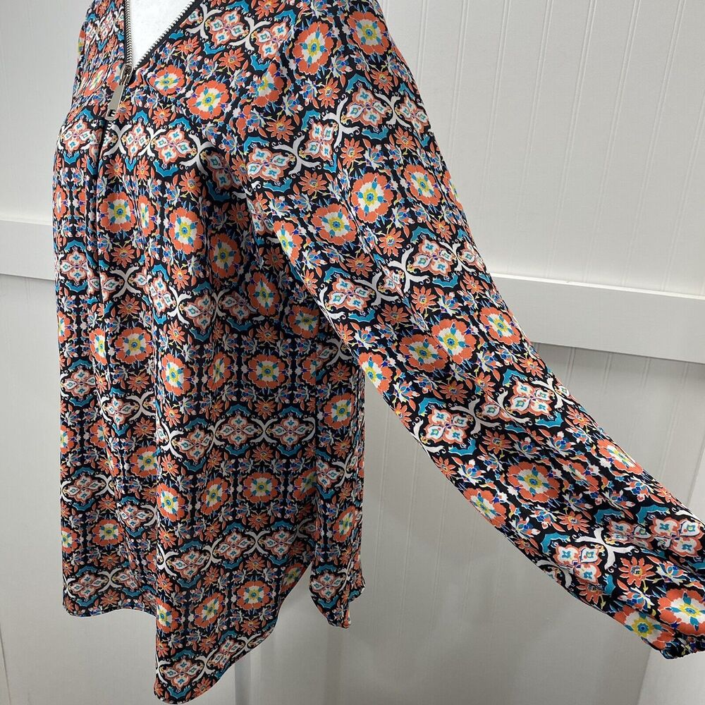 Boho Tunic Top Zac & Rachel 1X Orange Teal Multicolor Pattern Zip Neckline - Picture 4 of 12